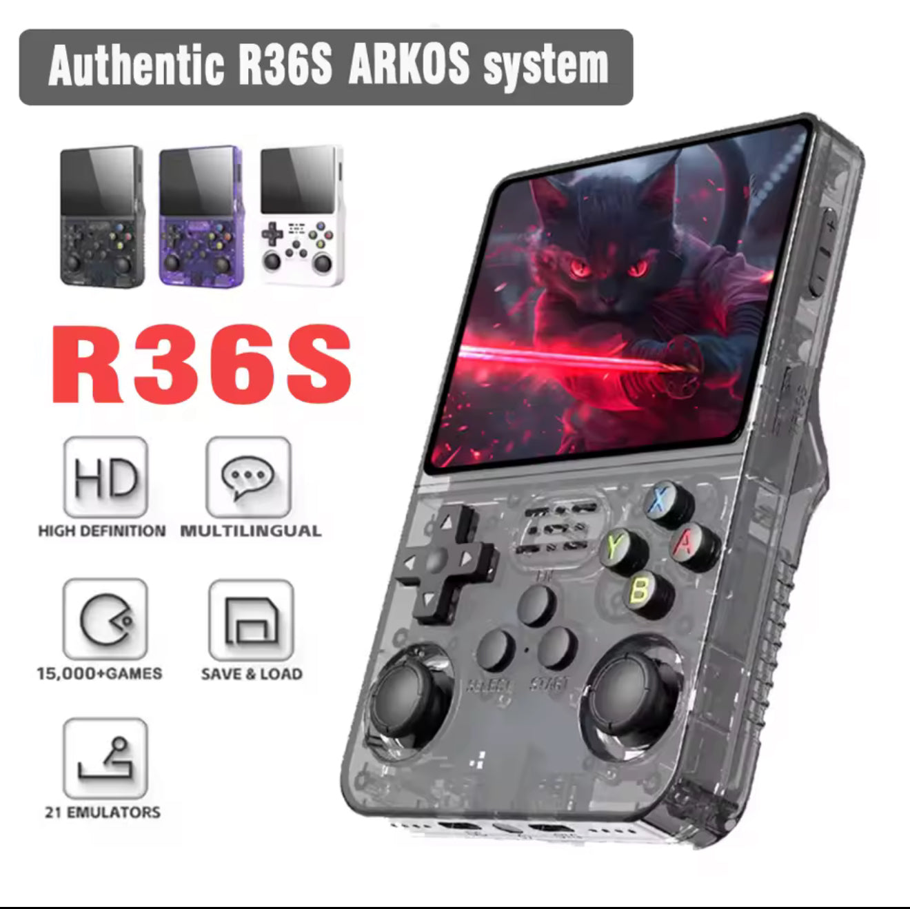 R36S Retro Handheld Video Game Console Linux System 3.5-inch IPS Screen Portable Handheld Video Player 64GB 15000 Games