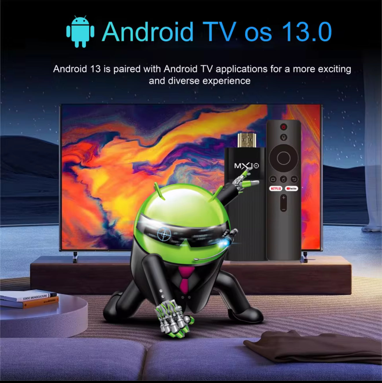 Ultra HD 4K Android TV Stick MX10-F3 Stick Mini Home TV Stick H313 Quad Core Support 2.4/5G Dual Wifi 2GB RAM 16GB ROM