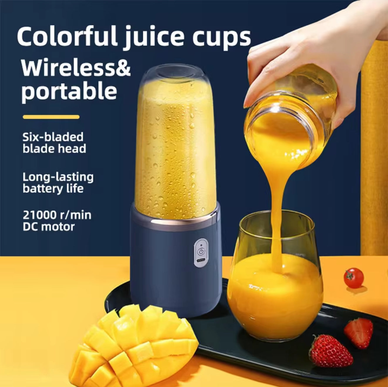 6 Blades Electric Juicer Cup 2 Cups For Travel Portable Juicer Mixer Usb Charge Fresh Fruit Juice Personal Blender Smoothie